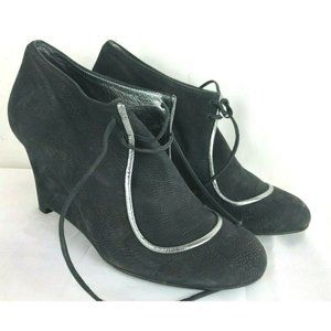 MICHEL VIVIEN Italy Black Wedge Booties Black Pebble Suede Leather Boots Sz 39